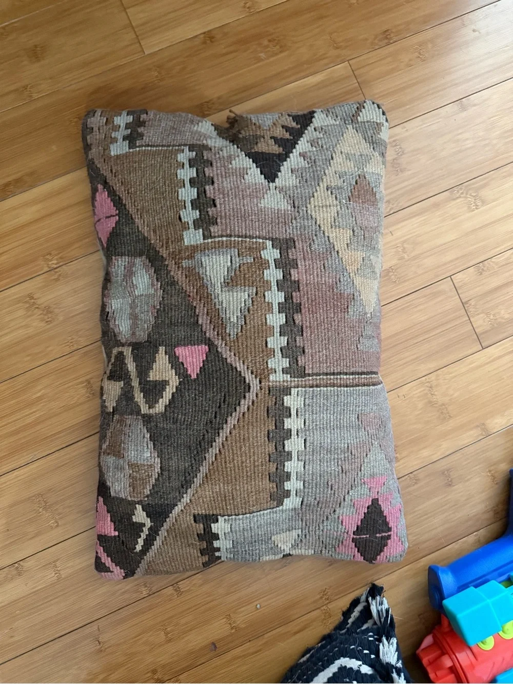 Handwoven Kilim Decorative Pillow - Brown Pink Geometric